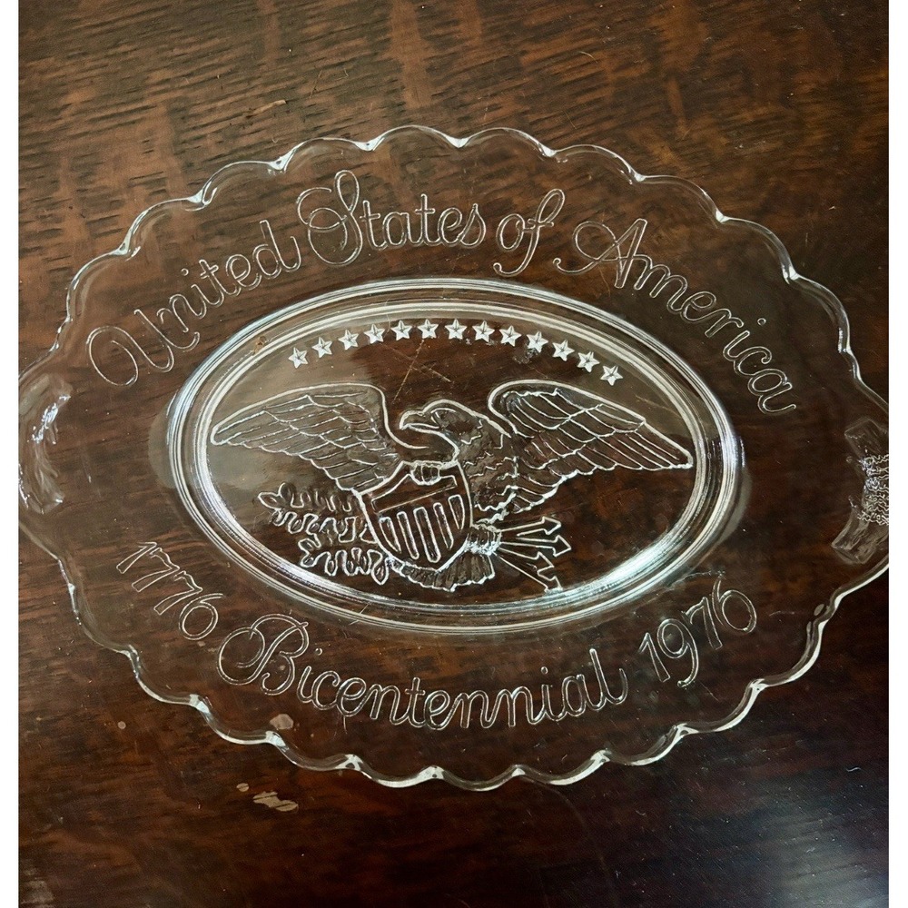 Vintage Avon Clear Glass Bicentennial‎ Plate with Eagle  9" Oval United States